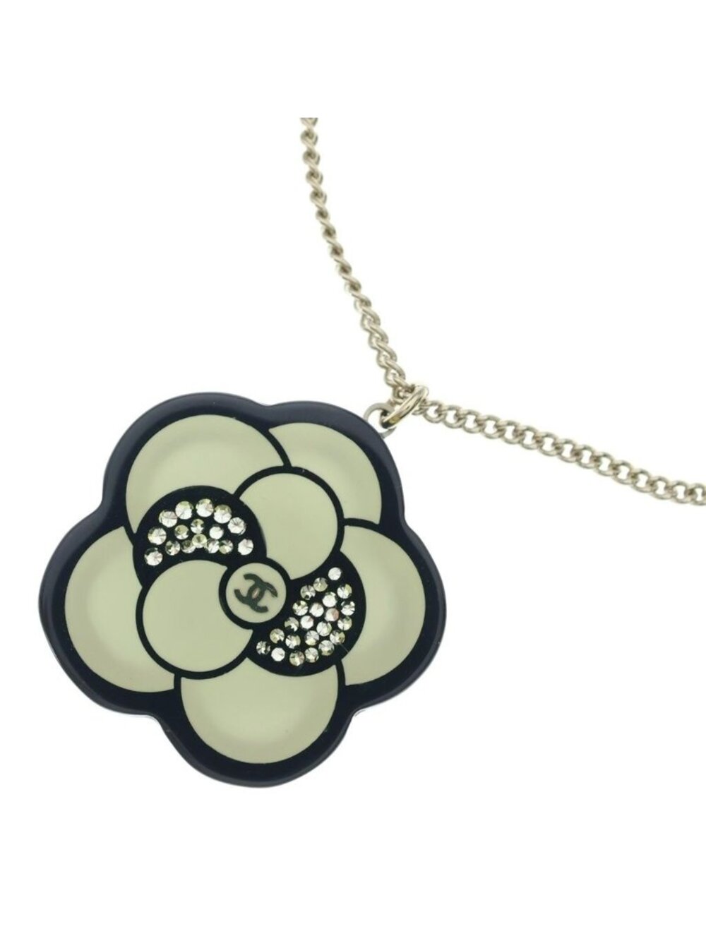 Chanel CC Logo Camellia Flower Motif Pendant Chain Gold Ivory